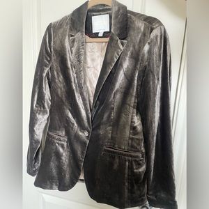 Stunning Ettawa silver / grey Anthropologie tailored velvet blazer. Size 6.